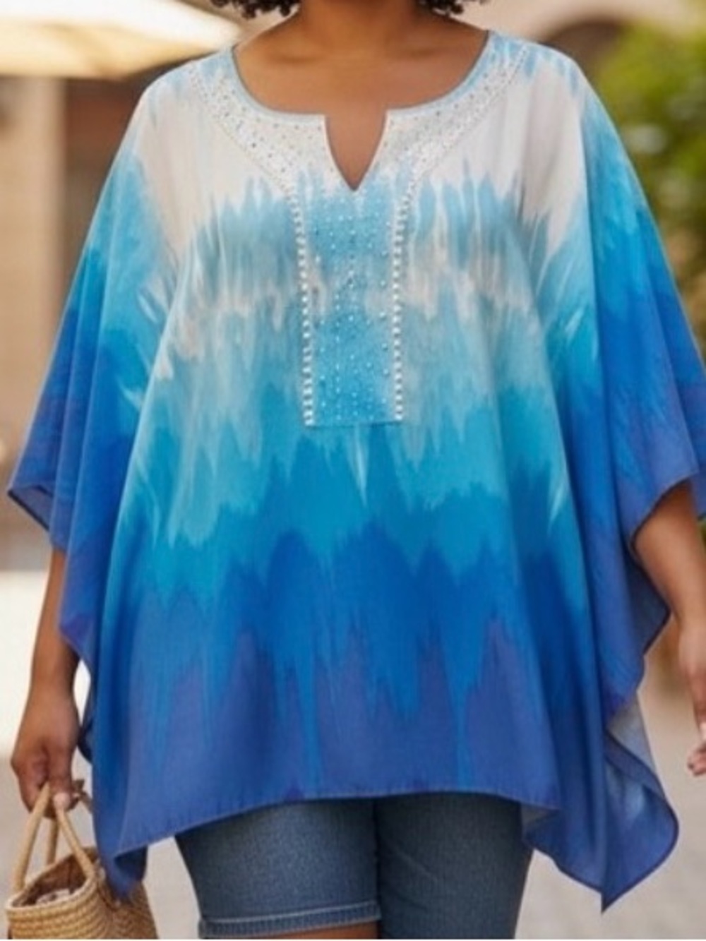 NY Collection Blue Ombre Embroidered Tunic